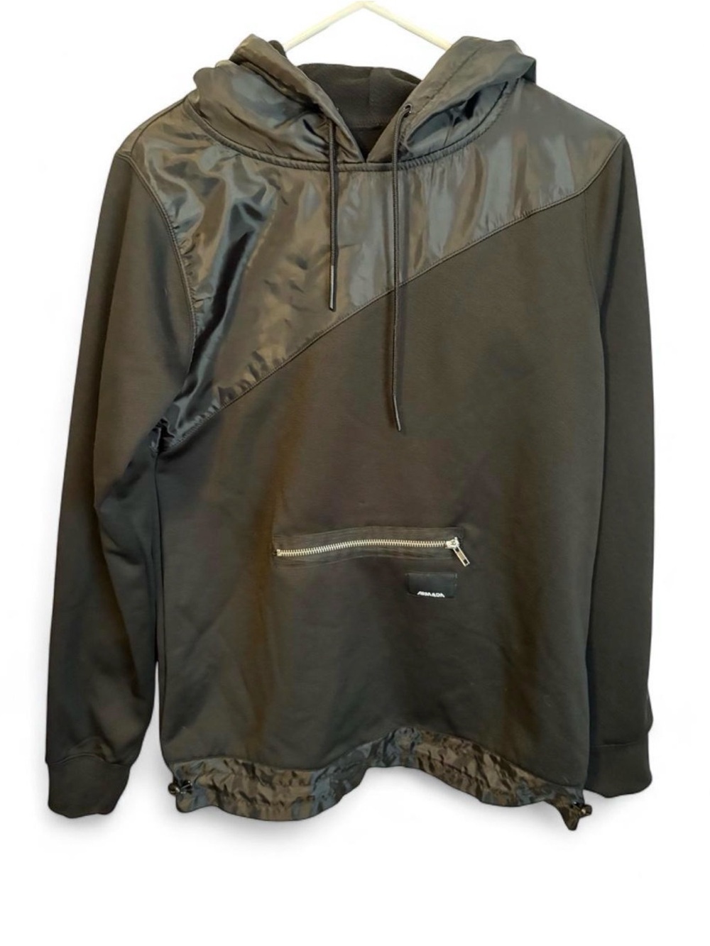 Black Hooded Ski Pullover with Diagonal Shiny Panel